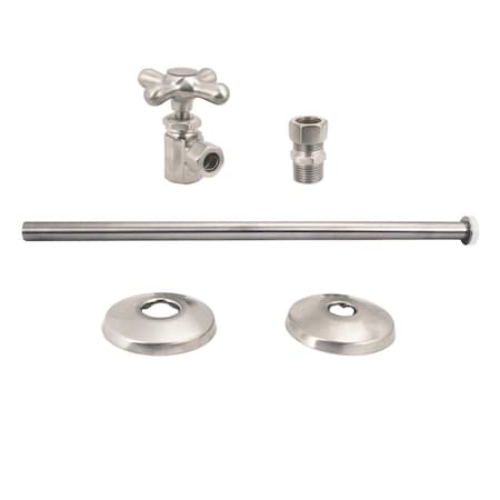 Westbrass Toilet Kit W/ Stop and Flat Head Riser, Cross Handle in Satin Nickel D1812T-07